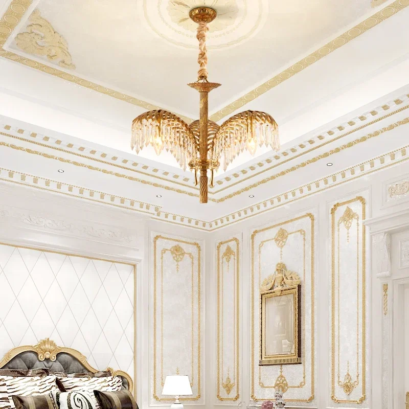 Европейская латунная Подвесная лампа Rococo для гостиной Классическая винтажная