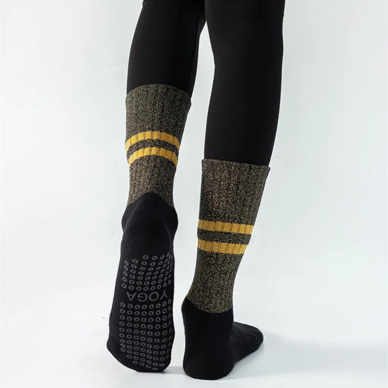 

New Professional Yoga Socks Women High Quality Cotton Dance Sports Socks Fashion Striped Filigree Mid-tube Ballet Pilates Socks