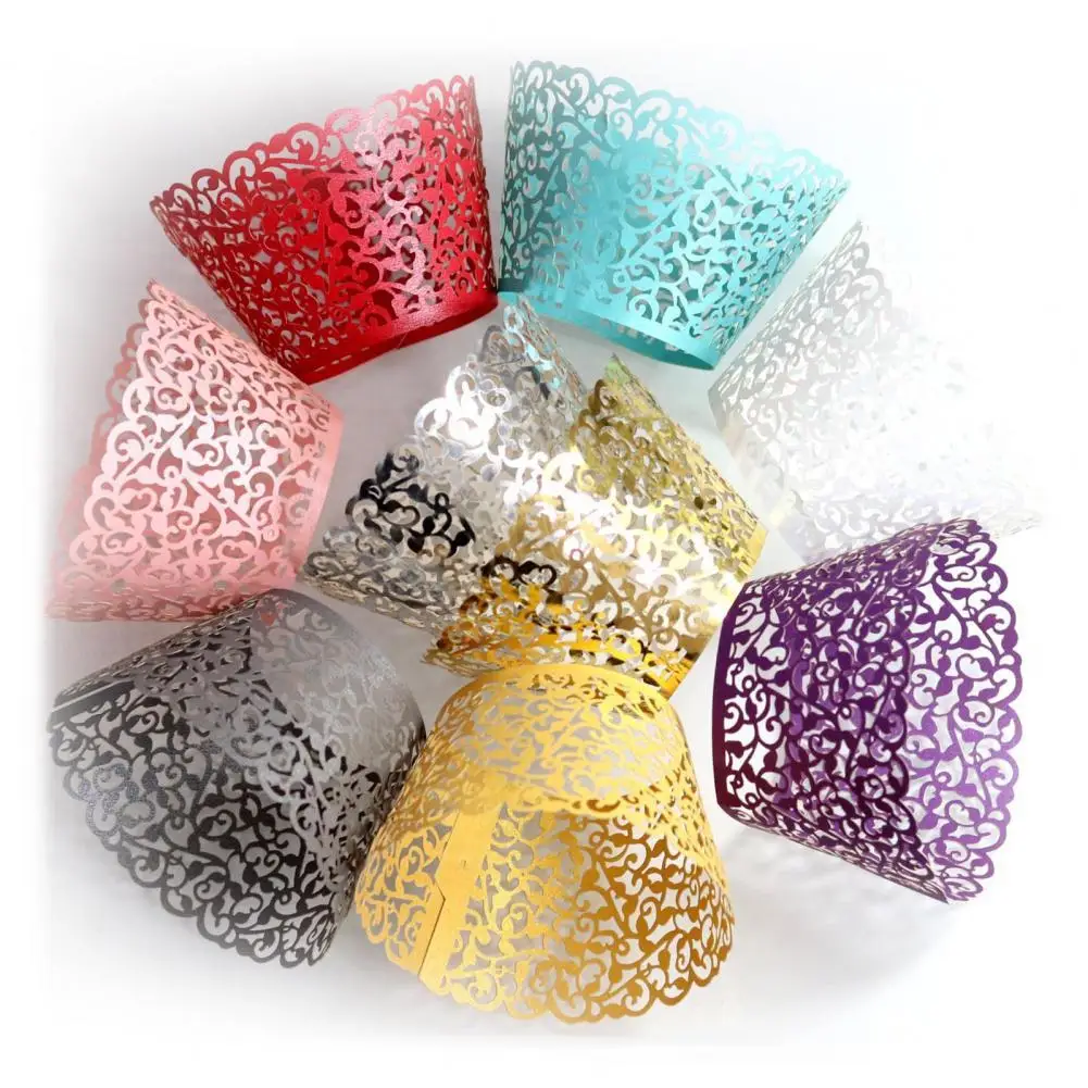 

40%HOT 50Pcs Cupcake Wrappers Lightweight Tear-resistant Transparent Hollow Cupcake Holder for Western Restaurant