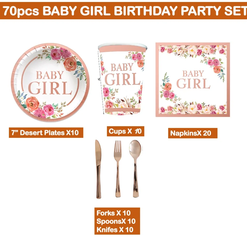 

Baby Girl Theme Birthday Party Decorations Baby Shower Wedding Home School College Events Party Plates Straws Napkins Cups