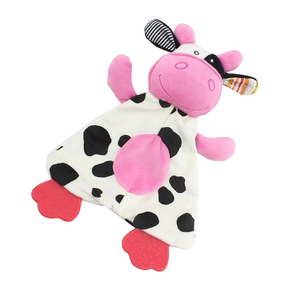 

Baby Blanketstuffed Animal Plush Teether Soothing Animals Cow Relief Teething Blankie Towel Shaker Drool Rabbit Toy Child Infant