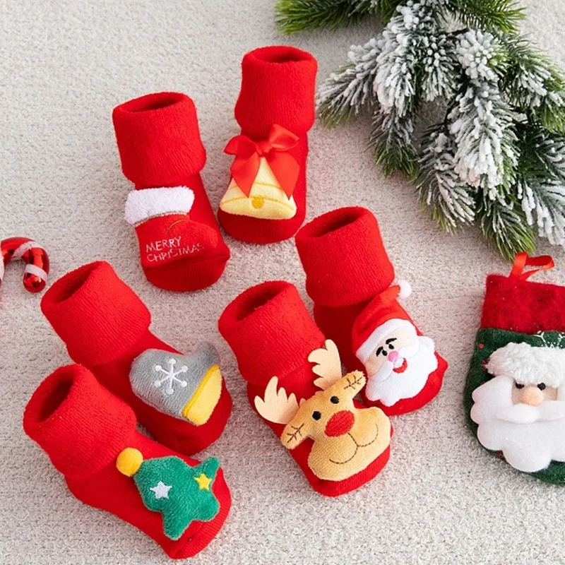 

Рождественские Зимние новогодние носки для мальчиков и девочек милые Нескользящие плотные теплые хлопковые рождественские носки