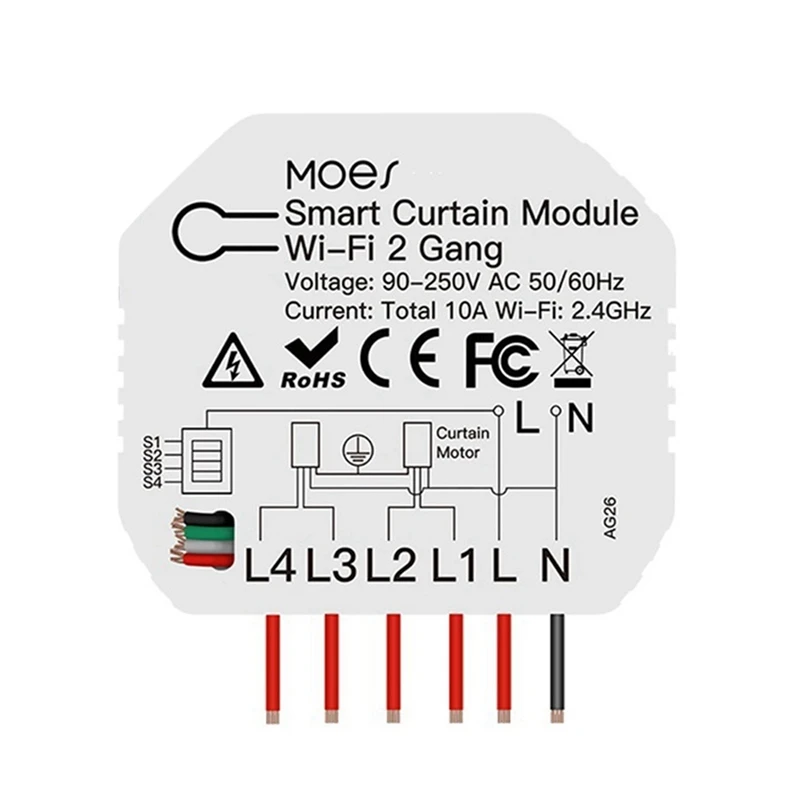 

2X Tuya Smart Wifi 2 Gang Double Curtain Blind Switch Module Roller Shutter Electric Motor Smart Life App With Alexa