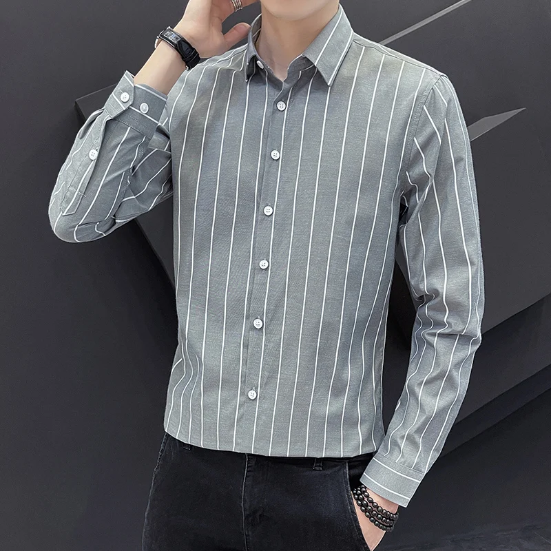 

Men's Shirts Long-sleeved Striped Business Shirts Three-quarter Sleeve Shirts Men's Trendy Inch Clothing Ruffian Handsome Jacket