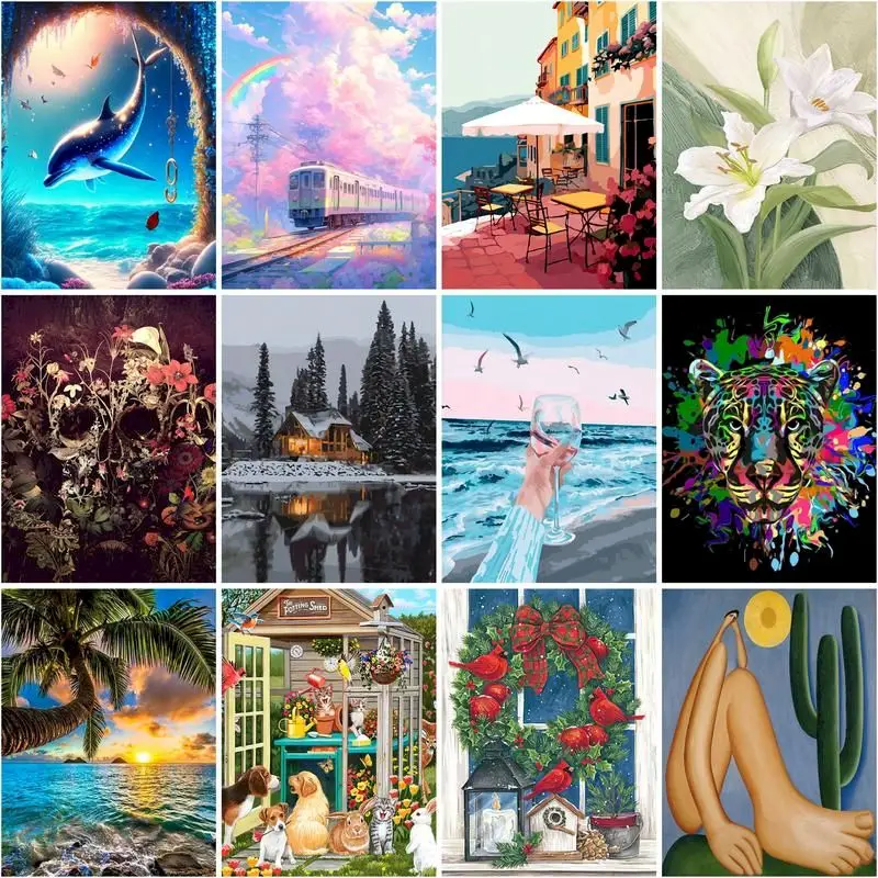 

Набор для рисования по номерам на холсте пейзаж, с рамкой