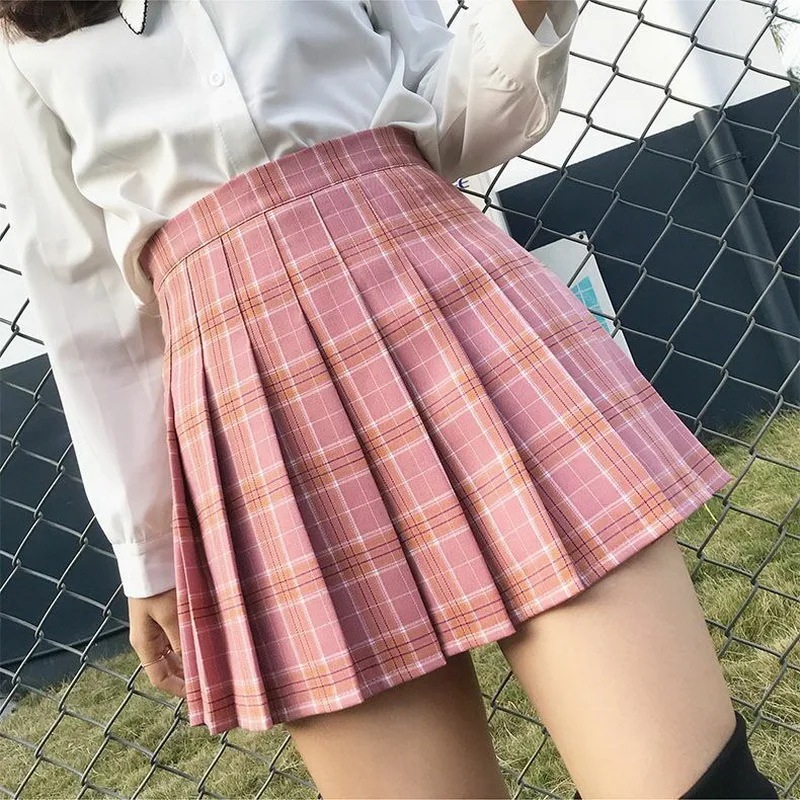 

2022 Women's Skirt Shorts High Waist A-line Student Plaid Pleated Skirts for Women Clothes Dance Mini Girls Skirts Kawaii Faldas
