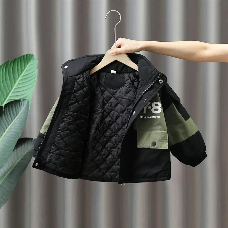 

Boys Cotton Jacket Winter Clothing New Children's Coat Cotton Jacket Boys Baby Hooded Thickened Windbreaker