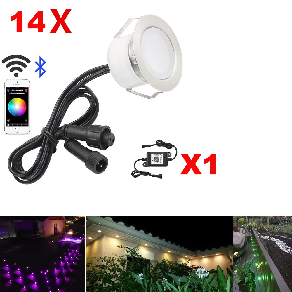 

14x45 мм 12 В RGB RGBW освещение для террасы, освещение для вверх и вниз лестницы, водонепроницаемое освещение, Wi-Fi Bluetooth сетчатый контроллер, таймер, диммер