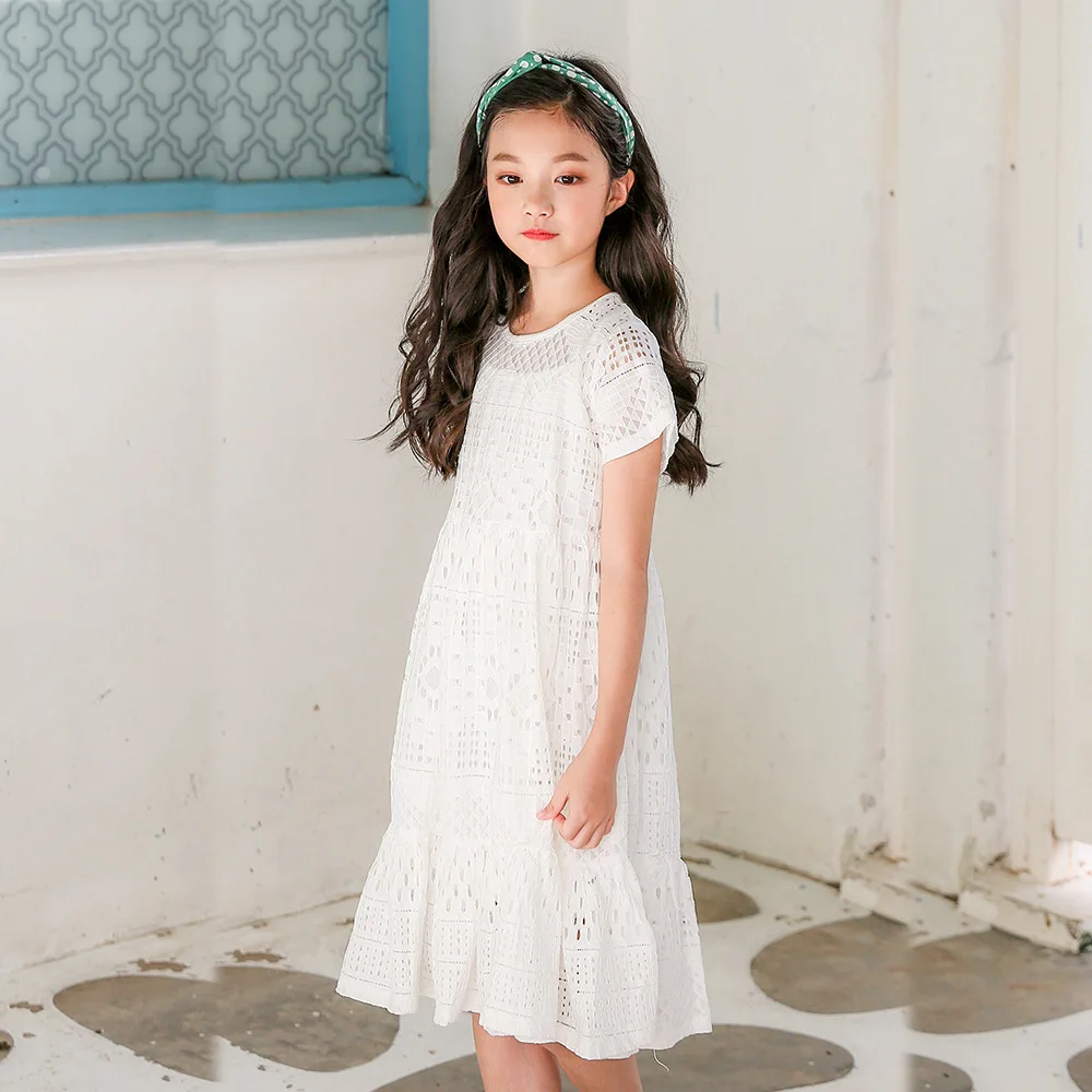 2022 New Cotton Summer Dress For Girls White Ruffles Teenage Dresses Children Big Girl Knee Length Teen Clothing With Vest | Детская
