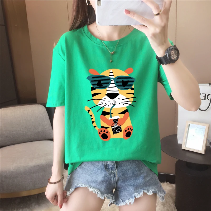 

Cool Tiger Print Women Summer Round Neck Short Sleeve T-shirt Oversized T Shirt