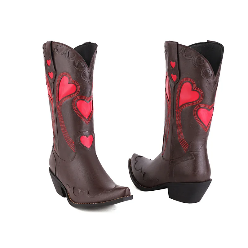 Women Mid Calf Boots Winter 2022 Designer Luxury Middle Heel Women Shoes Elegant Ethnic Style Banquet Lady Western Cowboy Boots