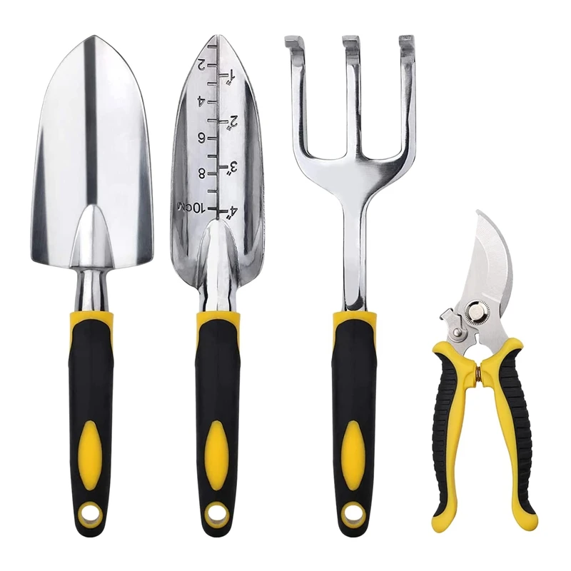 

4 Pcs Garden Tools Set, Heavy Duty Aluminum Gardening Tools With Rubbe Rized Non-Slip Ergonomic Handle, Garden Tool Kit