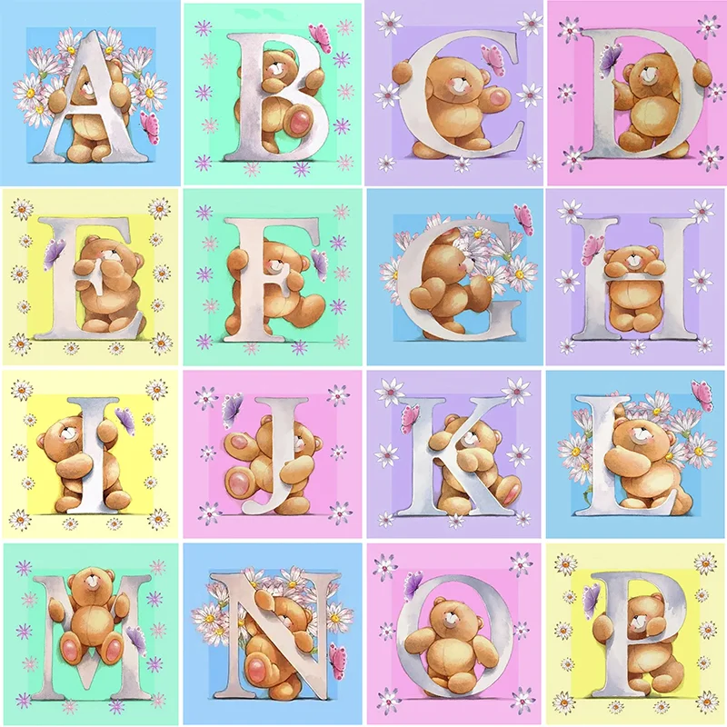 

5D «сделай сам», круглая алмазная живопись, вышивка, буква алфавита, Алмазная мозаика, наборы для вышивки крестиком, милый медведь, домашний декор, подарок для детей