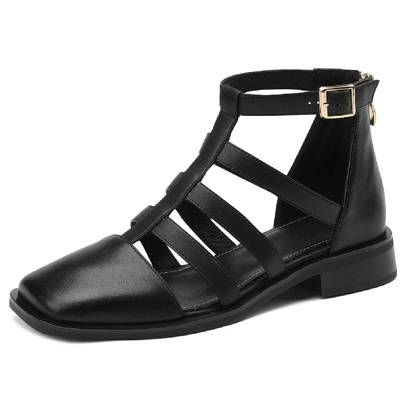 

Dilalula летние женские сандалии на молнии сзади в римском стиле натуральная кожа квадратный носок низкий каблук офисные женские повседневные ...