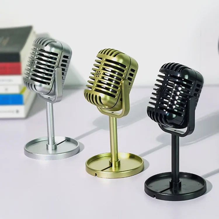 Fake Microphone Props Simulation Retro Dynamic Vocal Vintage Microphone Universal Stand For Live Performance Recording Ornament