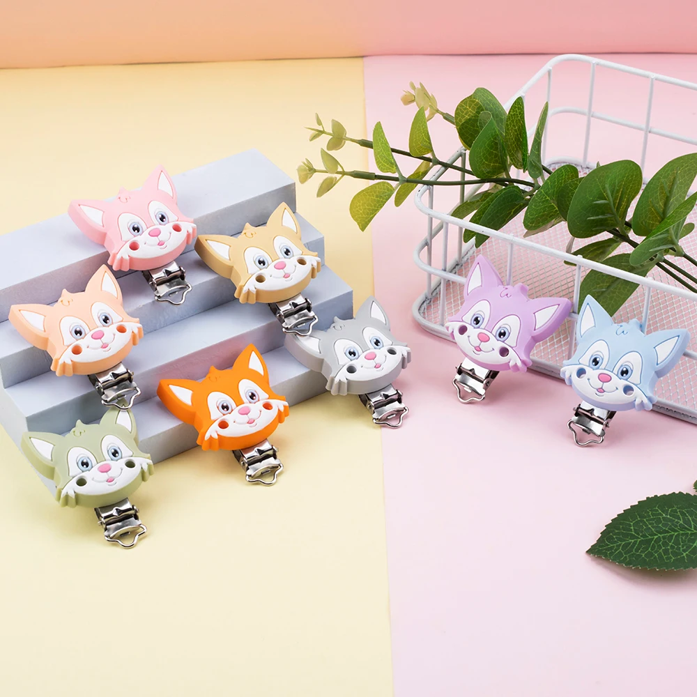 

Sunrony 3Pcs New Fox Silicone Animal Clips Metal Bracket BPA Free Dental Care Teethering Beads DIY Pacifier Chain Accessories