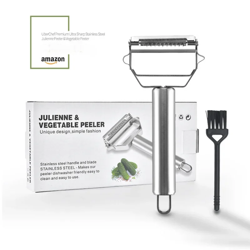 

With Brush Kitchen Stainless Steel Double Head Melon Planer Fruit Planer Silk Planer Multi Function Creative Kitchen Tool