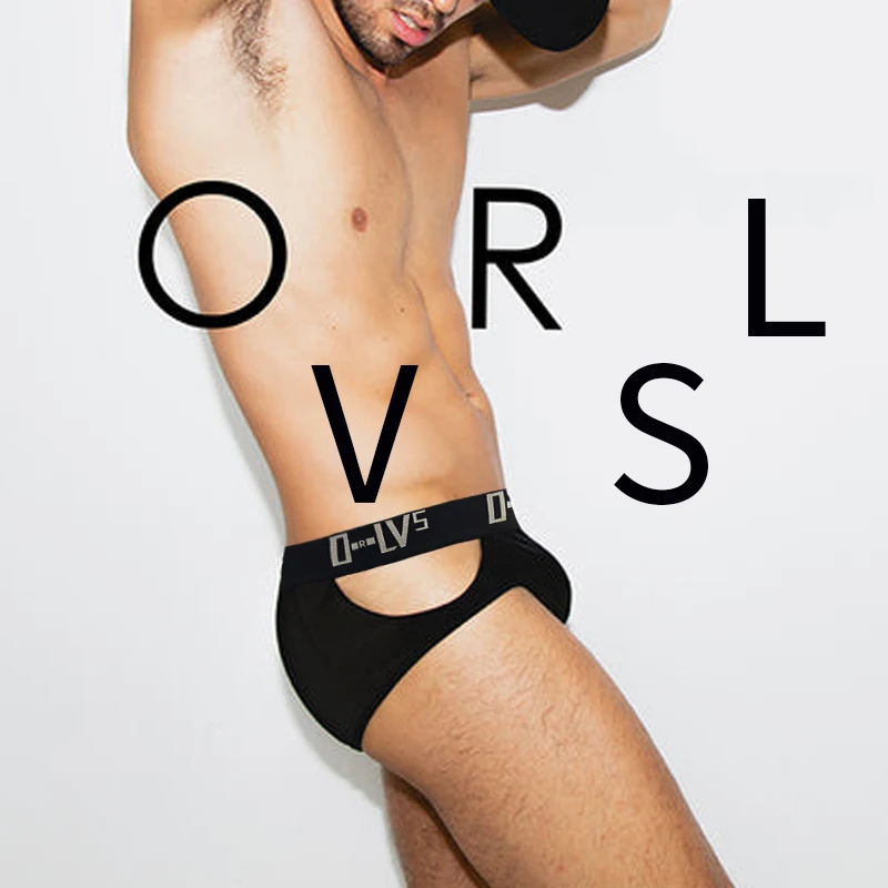Мужские трусы брифы из хлопка ORLVS черные дышащие слипы с U-образной выпуклой