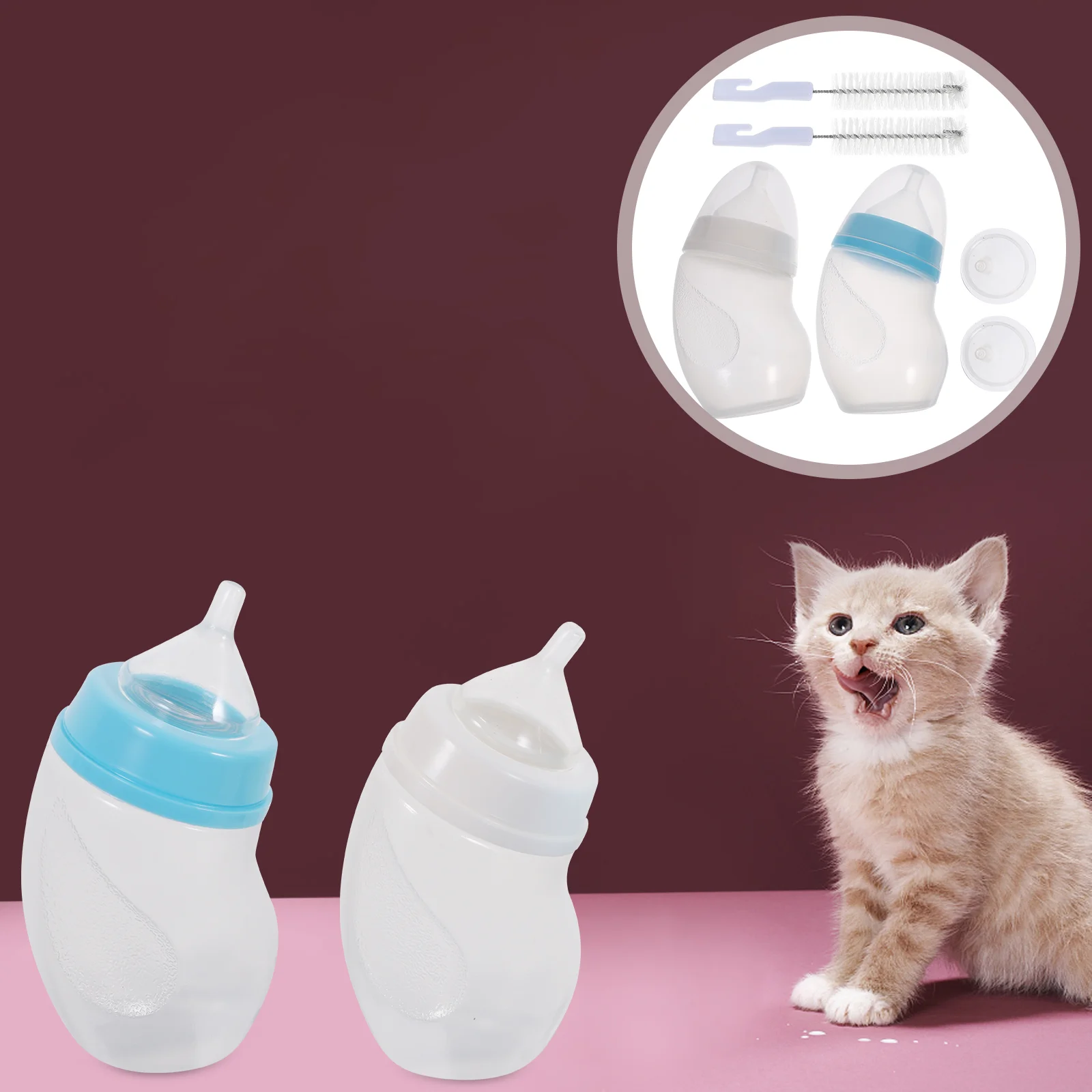 

2pcs Small Pet Nursing Bottle Newborn Kittens Feeding Bottles (Random Color)