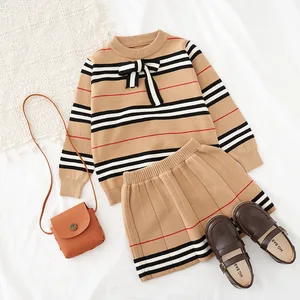 Girls Tracksuit Toddler Girl Clothes Set Kids Striped Knitting Cardigans+Short Skirts 2 Piece Suit Children Boutique Outfits