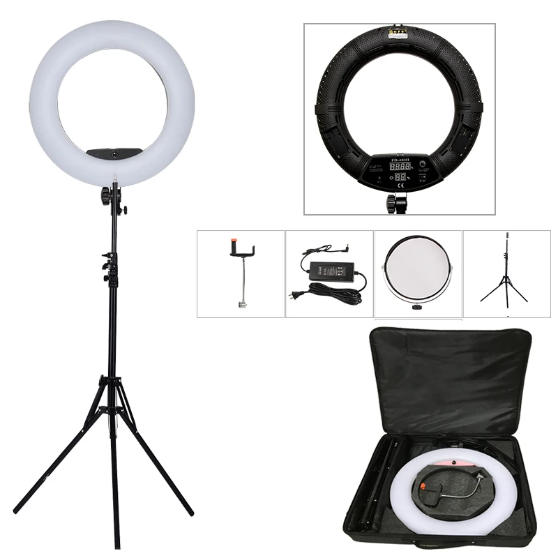 

Yidoblo 96W FD-480II 18" Studio Dimmable LED Ring Lamp Sets 480 LEDs Video Light Lamp Photographic Lighting + Stand (2M) + Bag