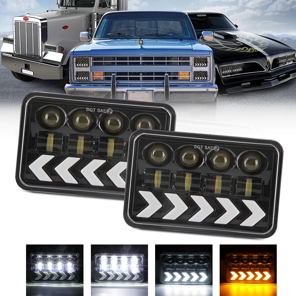 

2 шт. прямоугольная 4x6 дюймов светодиодная фара для грузовика со стрелочным поворотным сигналом DRL фара для Jeep Ford, Chevrolet, Volkswagen