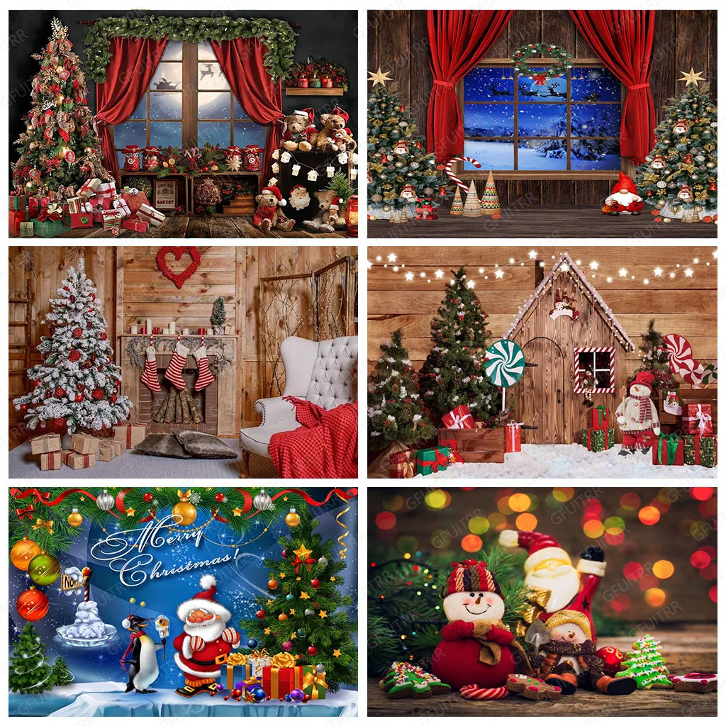 

Christmas Photography Backdrop Window Fireplace New Year's Decor Party Winter Night Xmas Tree Gift Snow Banner Background Props