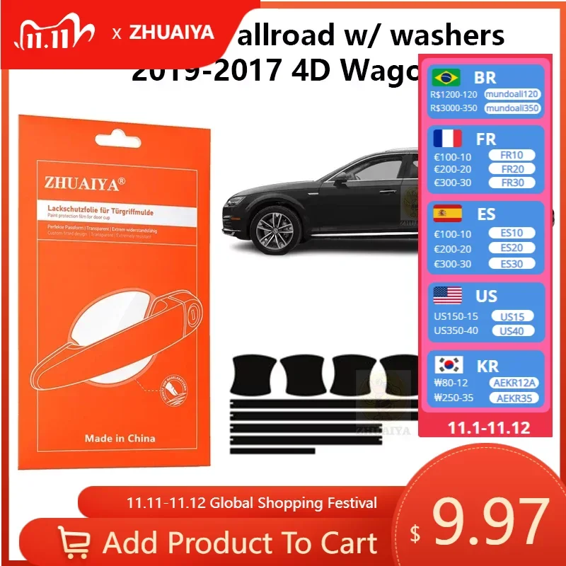 

Защитная пленка ZHUAIYA для красок дверной ручки, защитная пленка из ТПУ PPF для Audi A4 allroad w/ washers2019-2017 4D Wagon