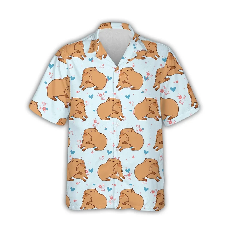 

Kawaii Capybara Graphic Shirts for Men Clothing 3D Print Hawaiian Aloha Beach Shirt Short Sleeve y2k Cute Kids Tops Lapel Blouse