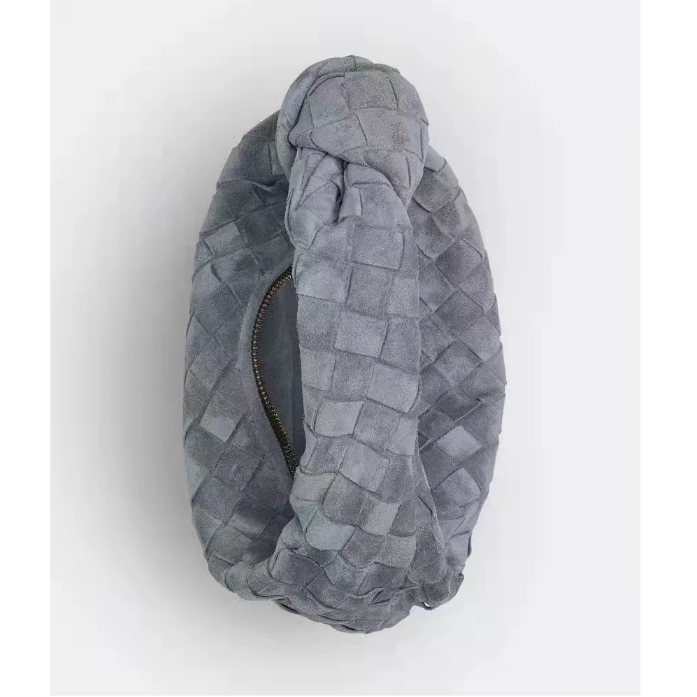 

Ladies Suede woven handbag semi circular hobos bag with leather lining real cow leather Croissant bag genuine leather dating bag