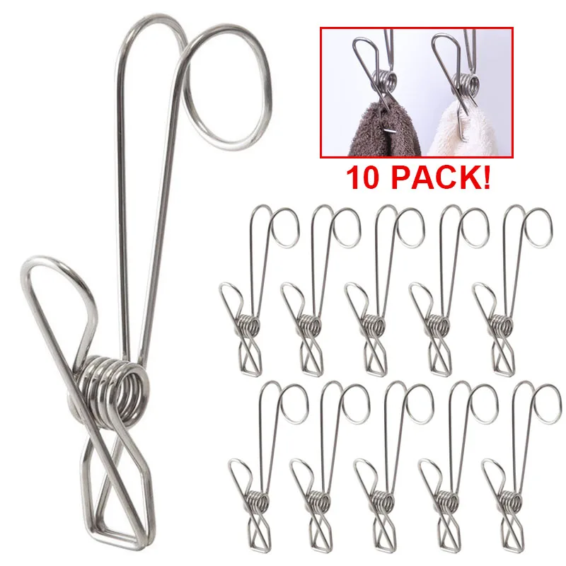 

10pcs Multipurpose Stainless Steel Clothes Pegs Bathroom Towel Clip Laundry Clothes Socks Pegs Kitchen Organizer Hook Clothespin