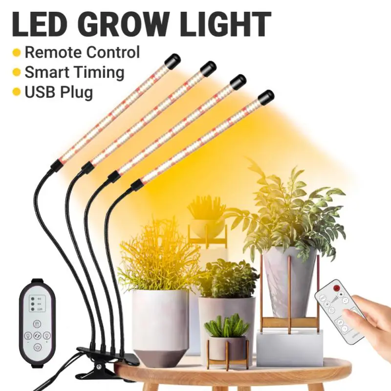 

Светодиодная лампа для выращивания растений, USB лампа полного спектра с зажимом и дистанционным управлением, с таймером 4/8/12 часов, для комнатных цветов, саженцев, цветов