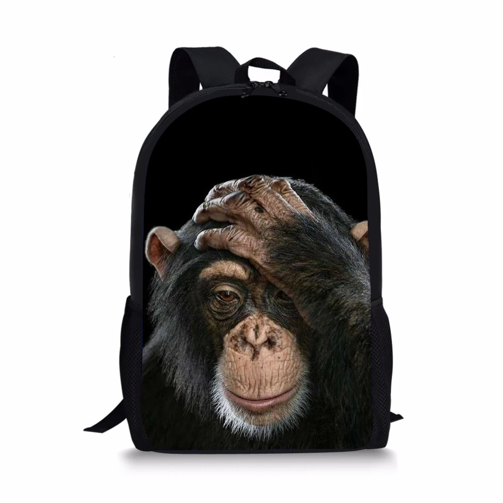 Chimpanzee Print Backpack Portable Casual Outdoor Travel Children's Knapsack Durable Large Capacity School Bags for Girls Boys