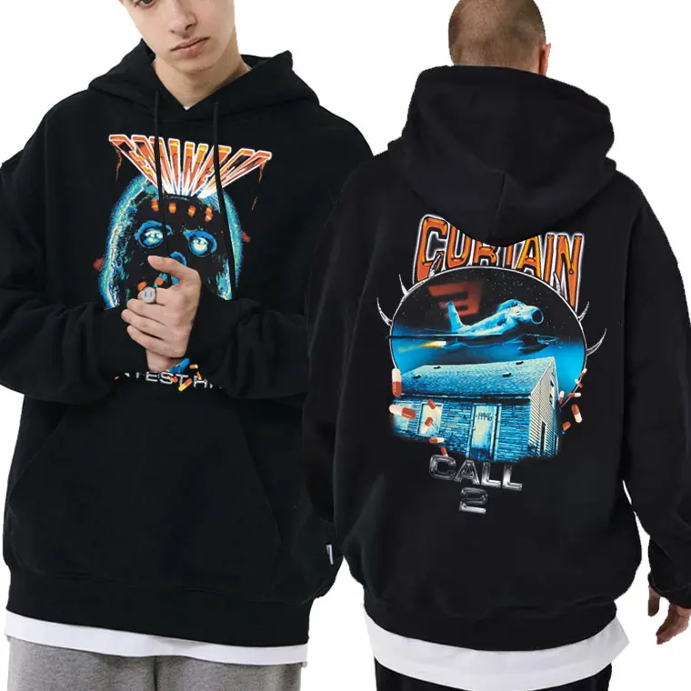 Rapper Eminem Men Fashion Oversized Hip Hop Sweatshirt Men's Casual Streetwear Slim Shady Curtain Call 2 Vintage Graphic Hoodie