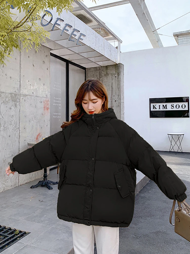 New 2022 Women Short Jacket Winter Thick Hooded Cotton Padded Coats Female Korean Loose Puffer Parkas Ladies Oversize Outwear