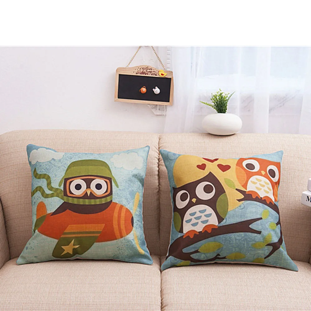 

45X45CM New cartoon owls cotton linen comfort kids bedding sets pillowcase new kids gift pillow cover Wedding NB062