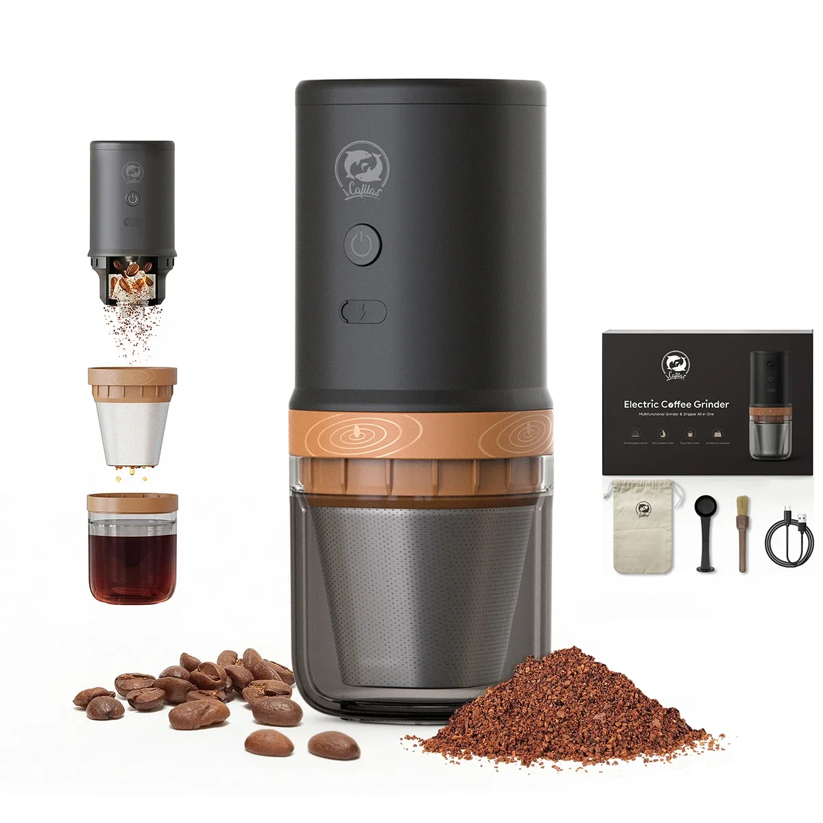 

3 in 1 Electric Coffee Grinder Coffee Cup Coffee Maker Stainless Steel Adjustable Coffee Grinder Dripper Filter Cup