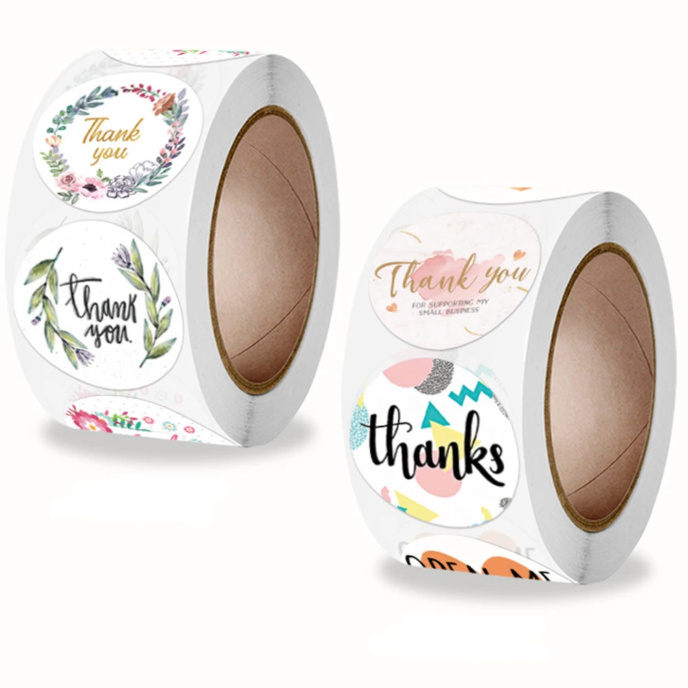 

100-500pcs Thank You Sticker Envelope Seal Scrapbook Sticker Pink Heart Cute Round Stationery Label Stickers For Wedding Decor