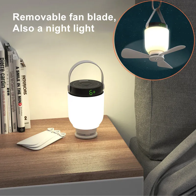 

USB Rechargeable Celling Fan with Night Light Brightness Adjustment Portable Celling Fan Removable Fan Blade LED Camping Light