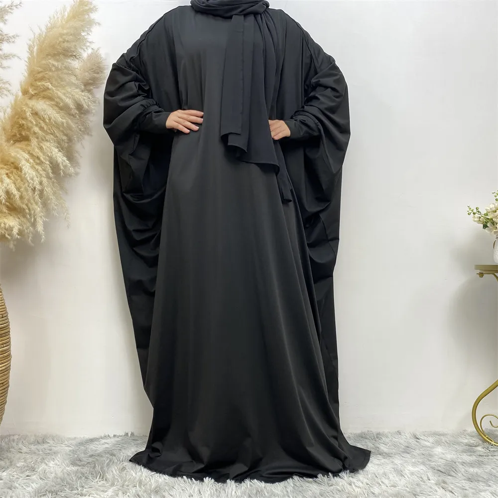 Elegant 2023 Muslim Women's Fashion and Comfortable Bat Long Sleeve Clear Color Casual Loose Long Dress Abaya Dress  فساتين
