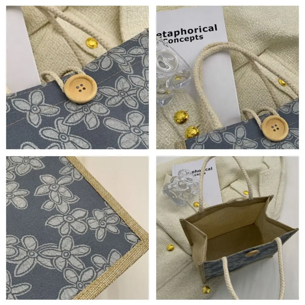 Большая Вместительная Льняная Холщовая Сумка-тоут С Кнопкой