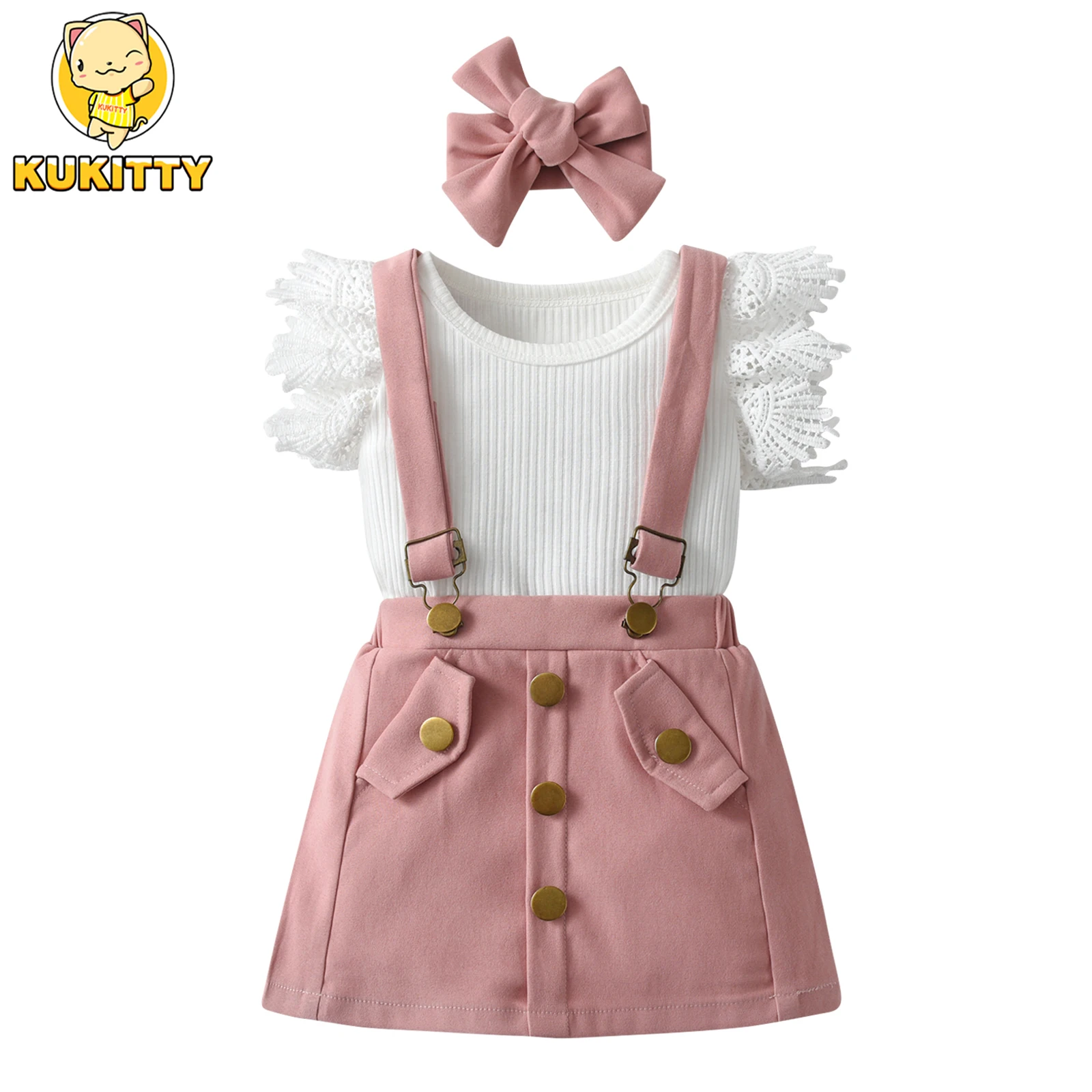 Bawełniany zestaw ubranek dla niemowląt w jednolitym kolorze dziewczynek