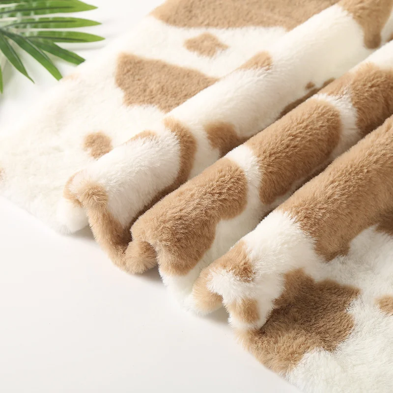 Короткая плюшевая ткань имитация кроличьего меха с рисунком коровы мягкая из