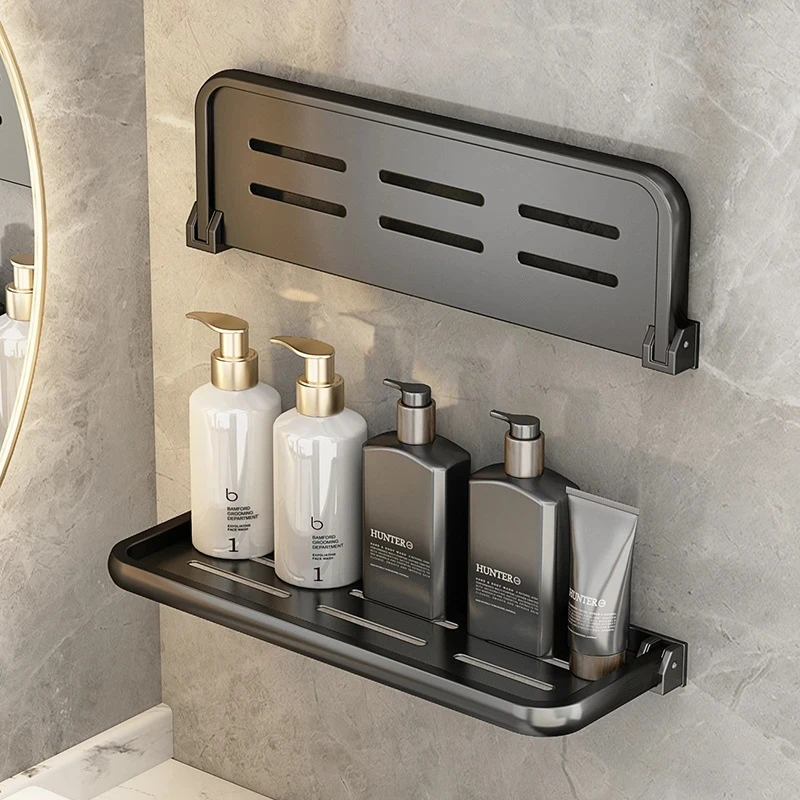 

Bathroom Free Bathroom Home Accessorie Kitchen Punch 30-50cm Shampoo Storage Fold Holder Aluminum Rack Shelves Shelf Black Space