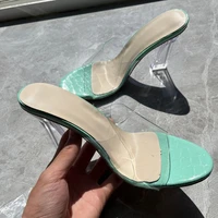 2022 new fashion women sandals pvc jelly transparent sexy clear high heels slippers ladies summer party pumps shoes plus size 43