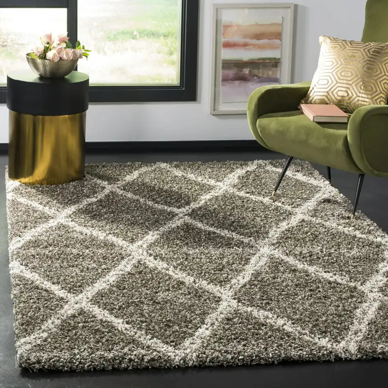 

Adella Geometric Diamonds Shag Area Rug, Grey/Ivory, 8' x 10'