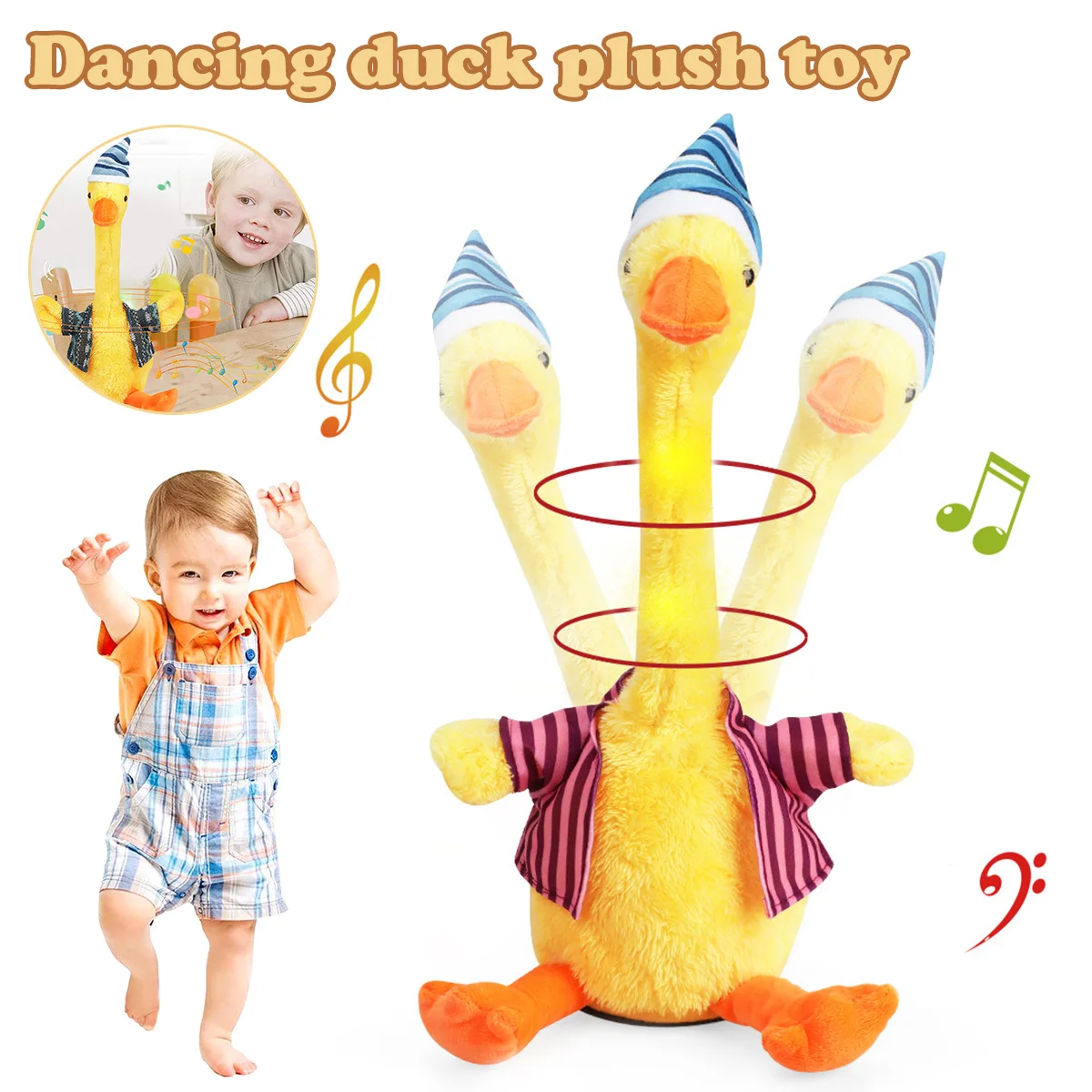 

For Kids Holidays Gift Dancing Plush Toy Singing/Dancing/Record/Replay/Speaking Duck Toy Glow in Dark Duck Toy Home Decoration