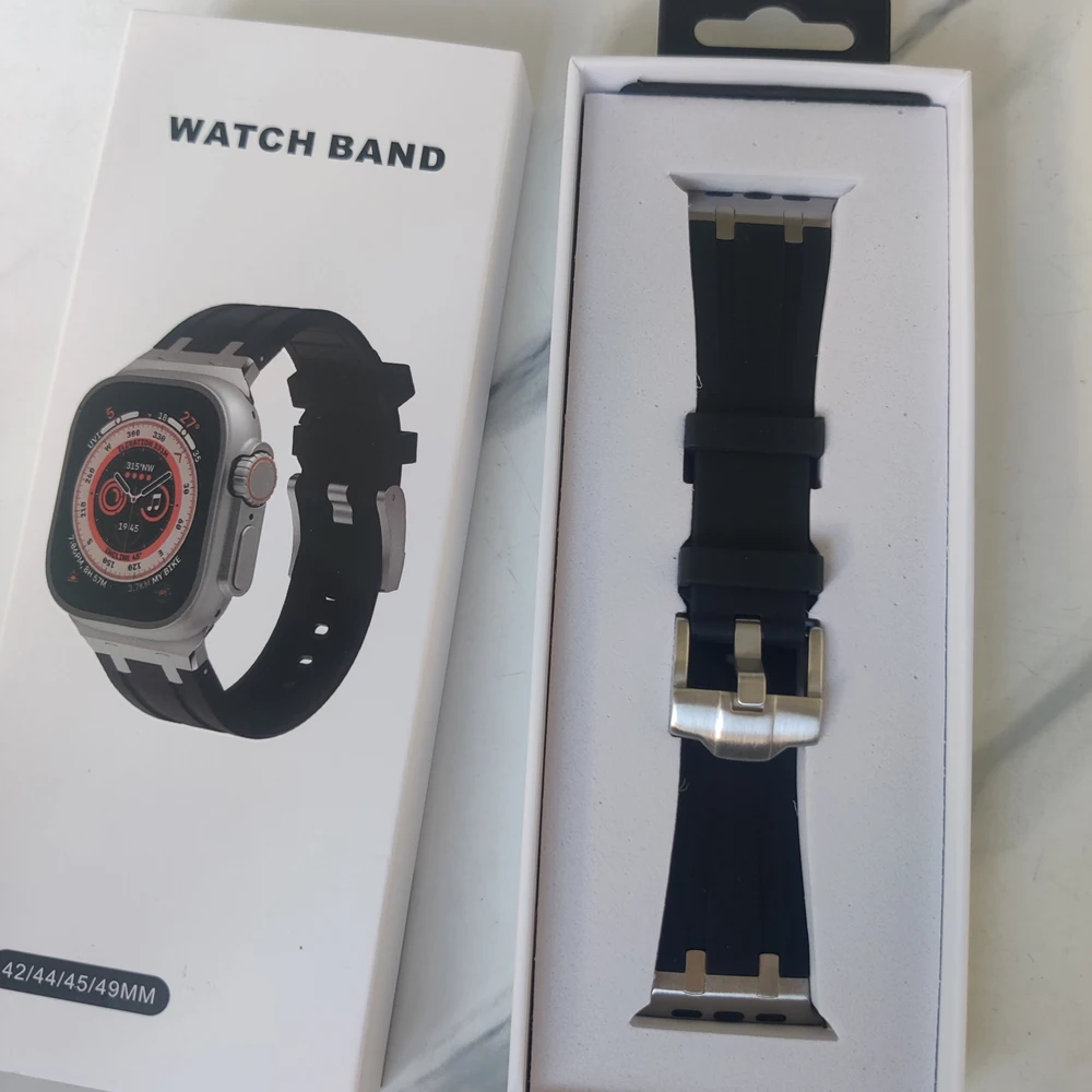 Ap Silicone soft Strap For Apple Watch Ultra band 49mm 45mm 44 41 40mm Sports Rubber Metal Band for iwatch 8 7 5 4 3se Bracelet