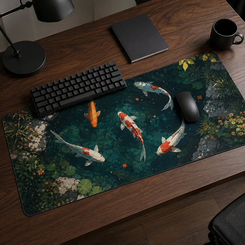 Фото Коврик для мыши Dark Koi Pond Gamer, печать по требованию, большой, на заказ, HD, XXL, нескользящий, из натурального каучука, для офиса №1