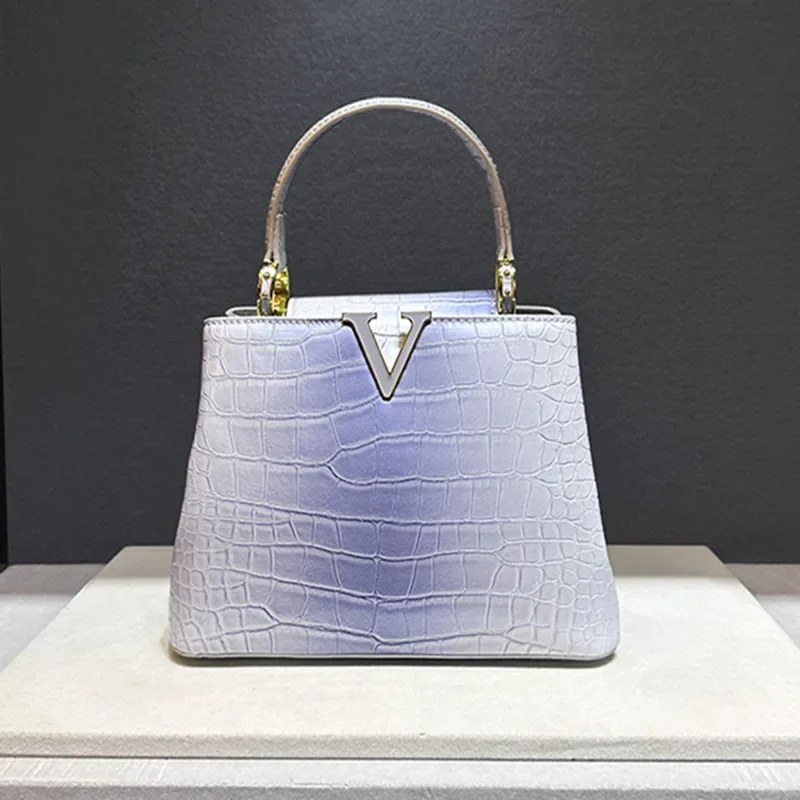 

Genuine Leather Women Handbags Fashion Crocodile Pattern Lady Tote Bag 2024 Small Shell Bag Top Handle Shoulder Crossbody Bags